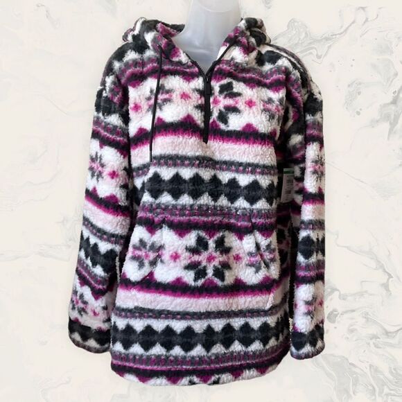 MARC NEW YORK Printed Quarter Zip Fleece - Size S - white/ wine - Picture 2 of 5